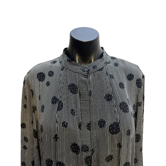 Hilton Hollis Black & White Striped Long Sleeve Blouse w/Abstract Dot Pattern - Picture 3 of 10